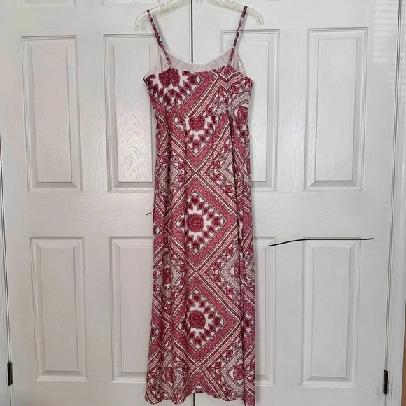 Skies‎ Are Blue Maxi Dress Bohemian Red White Spaghetti Strap Slit Lined Large - Picture 6 of 16